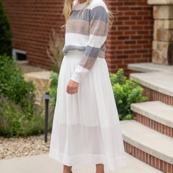 P cill Inherit Clothing Company Classic White Textured Cotton Lined Midi Skirt M - Picture 2 of 16